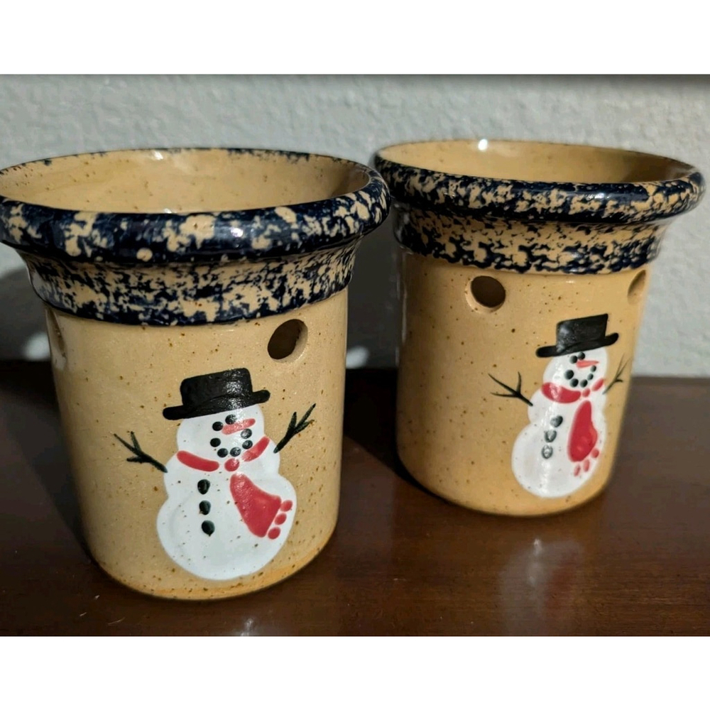 Vintage Bath & Body Works Holiday Snowman Candle Holders Set Of 2 Christmas